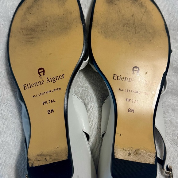 Etienne Aigner White Leather Wedge Sandals 8M | Petal Slingback Vintage Style - Picture 4 of 6